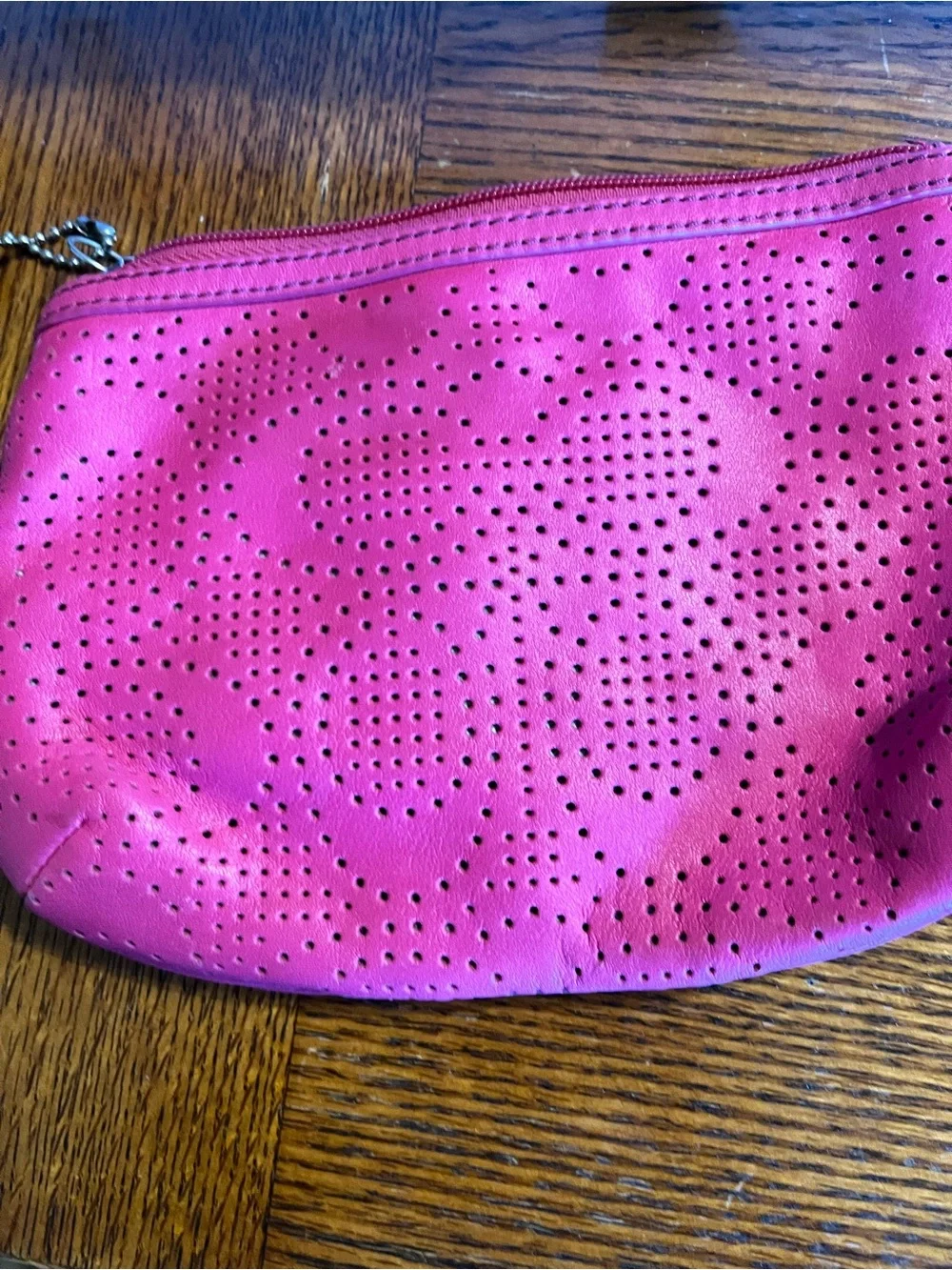 COACH Hot Pink Perforated Leather Wristlet Clutch